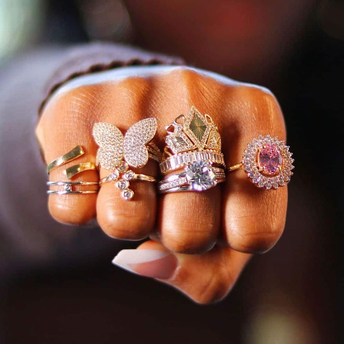 3.25CTW Oval Pink Tourmaline CZ Halo 14K Gold Cocktail Ring