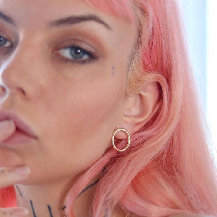 10K Yellow Gold Open Circle Modern Stud Earrings 20mm - WJD Exclusives