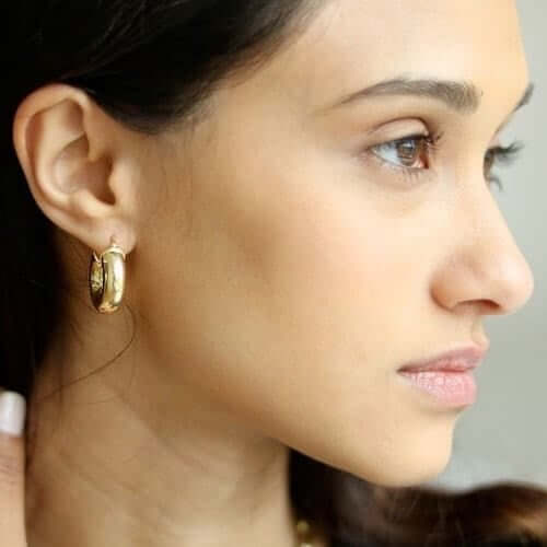 18K Yellow Gold Over Silver Puffed Hoop Earrings 25mm - WJD Exclusives
