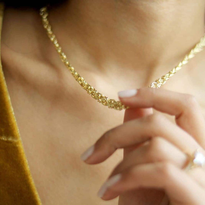 14K Yellow Gold 6mm Byzantine Necklace (Hollow) 17"