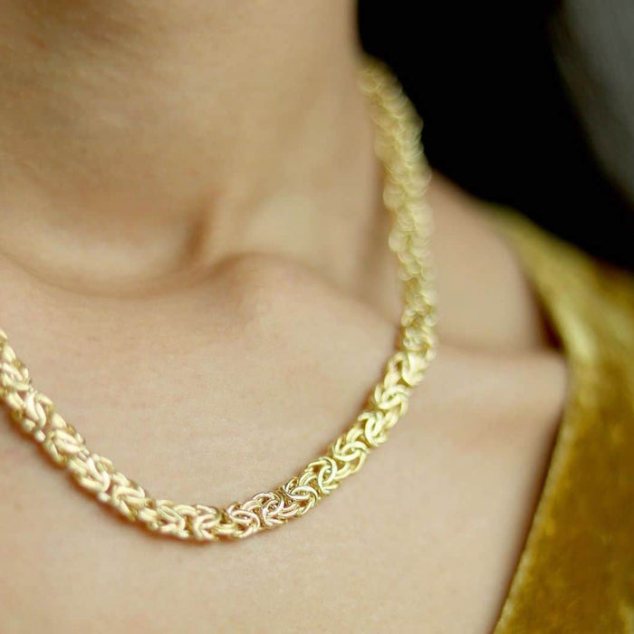 14K Yellow Gold 6mm Byzantine Necklace (Hollow) 17"