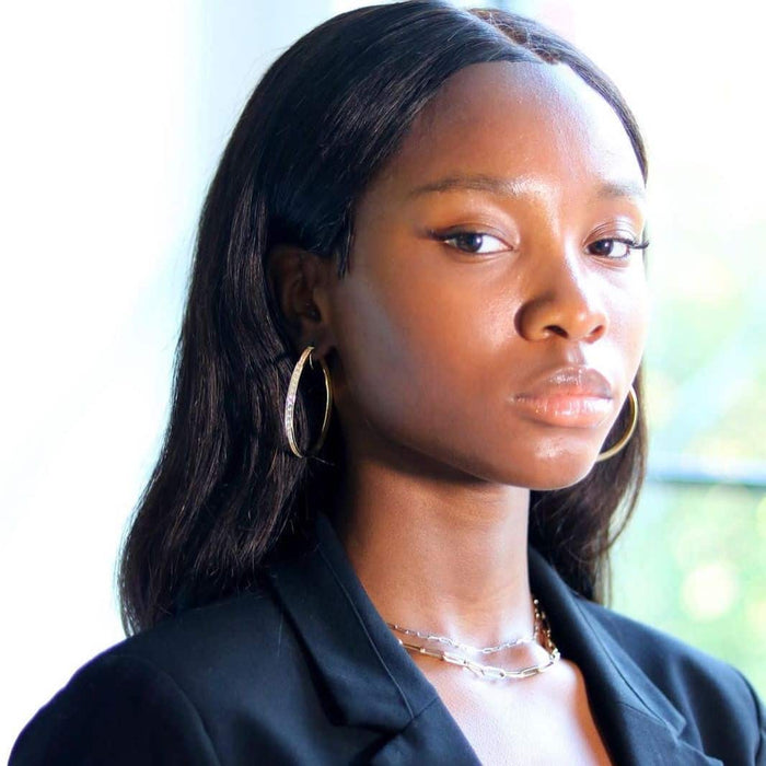 14K Gold Eternity Round CZ Channel Set Hoop Earrings 1.57"-2.17"