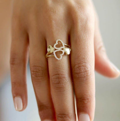 10K Gold Yellow CZ Puffed Open Heart Composite Cocktail Ring