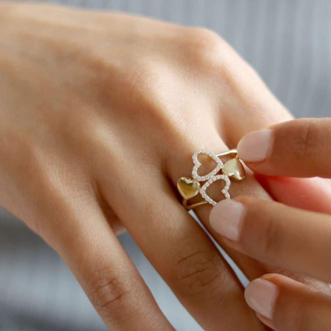 10K Gold Yellow CZ Puffed Open Heart Composite Cocktail Ring