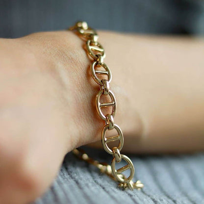 14K Real Gold Yellow 9mm Anchor Mariner Bracelet 7.5"