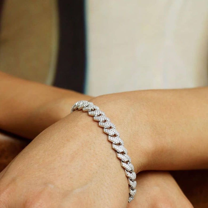 18K White Gold Over Silver 8.5mm Miami Cuban CZ Bracelet (Solid Links) 7"-9"