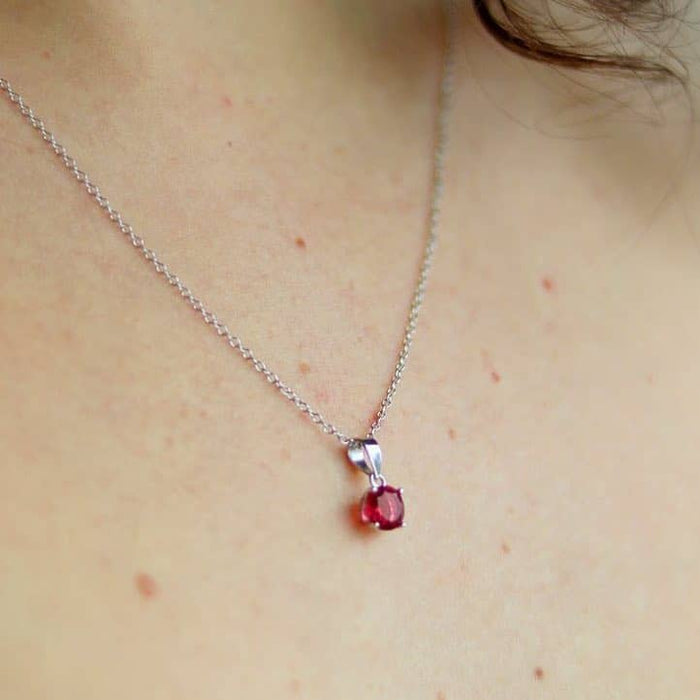 Sterling Silver Round - Cut Solitaire Birthstone Pendant Chain 16 - 18" Adj - WJD Exclusives