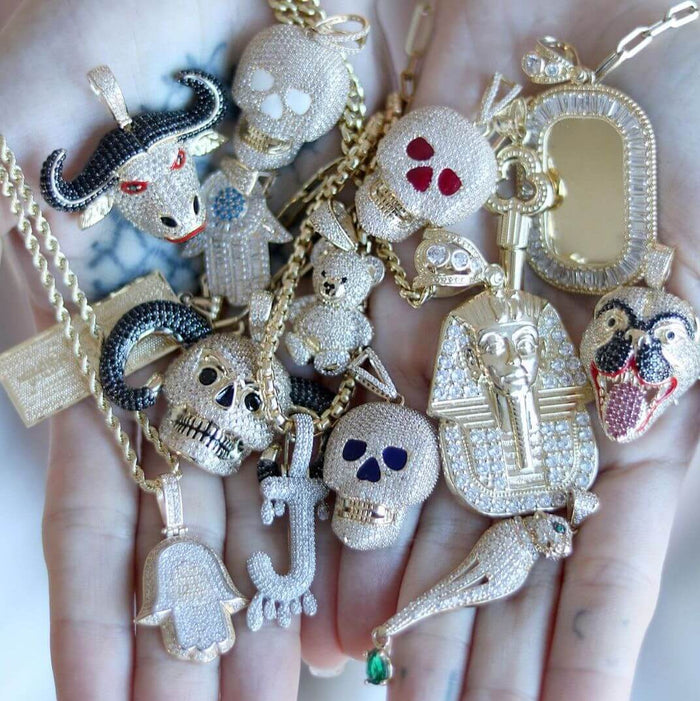 10K Yellow Gold CZ Pharaoh Pendant 1.77"-2.56"