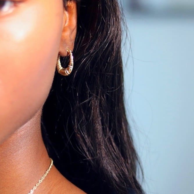 14K Gold Graduated Oval Bamboo Hoop Earrings 22mm - WJD Exclusives