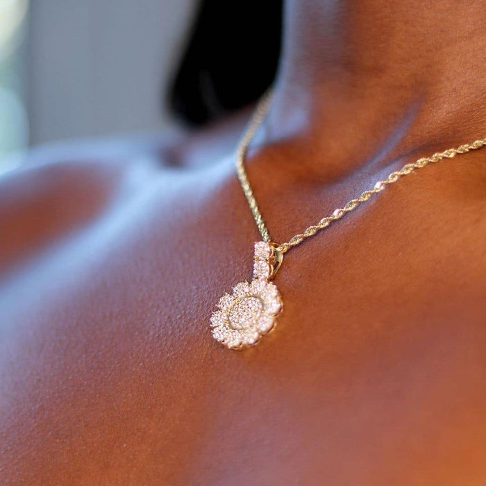14K Yellow Gold CZ Cluster Sunflower Pendant 1.2"-1.6"