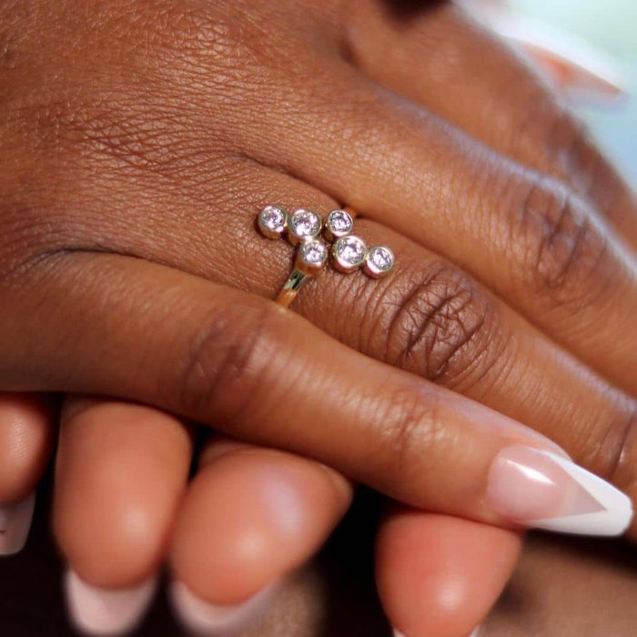 14K Yellow Gold White Midi Knuckle Round Bezel Simulated White Diamond Ring 1Ct