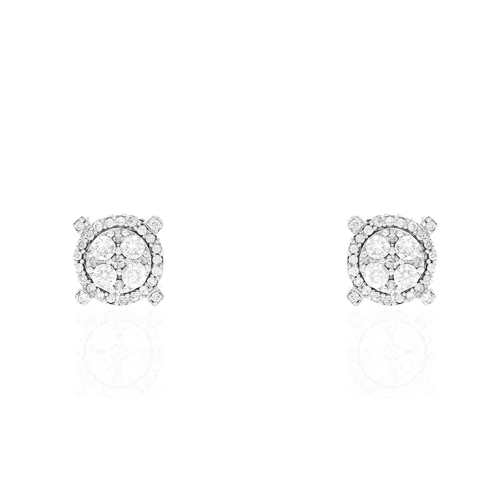 1.10Ct Real Diamond 14k White Gold Round Stud Earrings Screwback 8mm