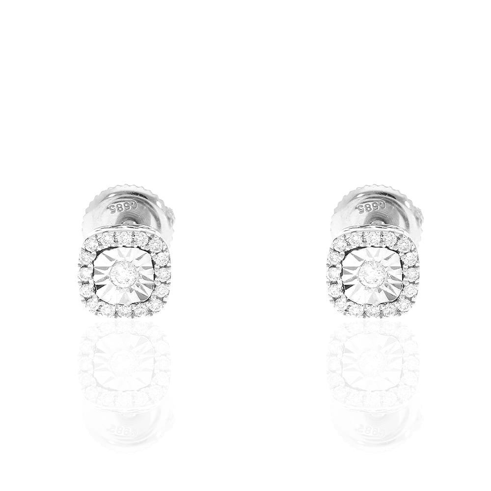 0.29Ct Real Diamond 14k White Gold Stud Earrings Screw Back 6mm