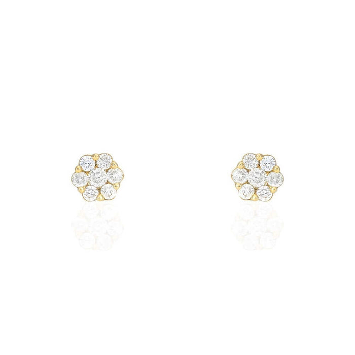 0.75Ct Natural Diamond 14k Yellow Gold Cluster Screw Back Stud Earrings 7mm