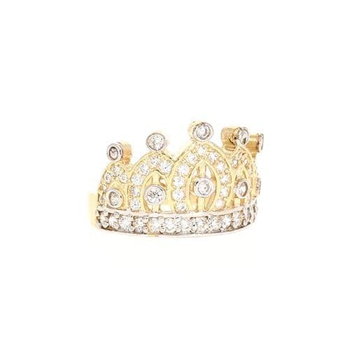 10k Gold Yellow Created White Diamond Crown Ring Size 5-8