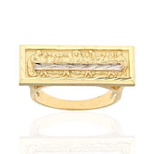 10k Gold Yellow The Last Supper Religious Diamond Cut Ring Size 5-8