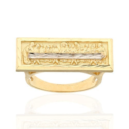 10k Gold Yellow The Last Supper Religious Diamond Cut Ring Size 5-8