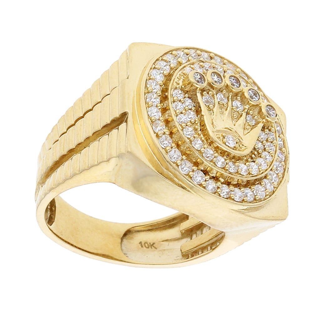 10K Real Gold 1.50CTW CZ Crown Signet Ring