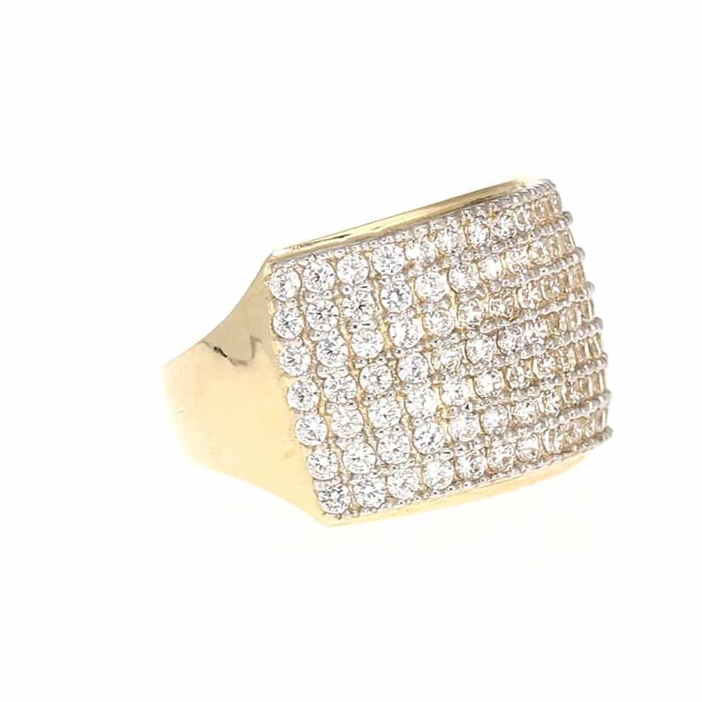 10k Gold Yellow Micro Pave Created Diamond Unisex Signet Ring
