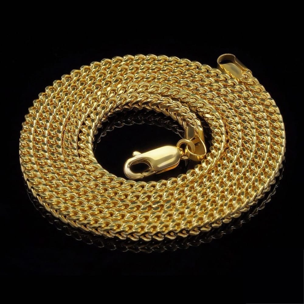 14K Yellow Gold Hollow 3mm Franco  Chain Necklace 22" 24" 26" 28" 30"