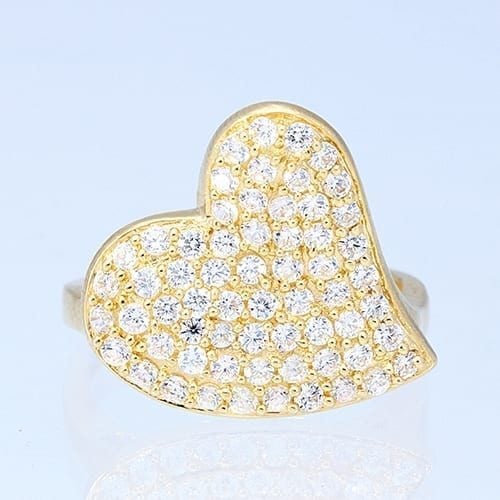 Solid 14k Gold Yellow 1.90Ct Created White Diamond Heart Ring Size 5-10