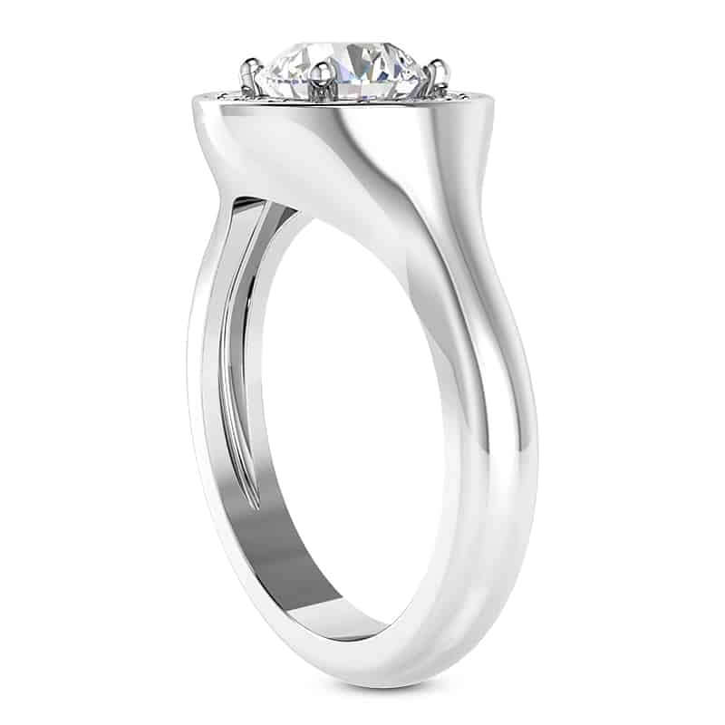1.80CTW Natural Diamond and Moissanite Bezel 14K Gold White Halo Engagement Ring