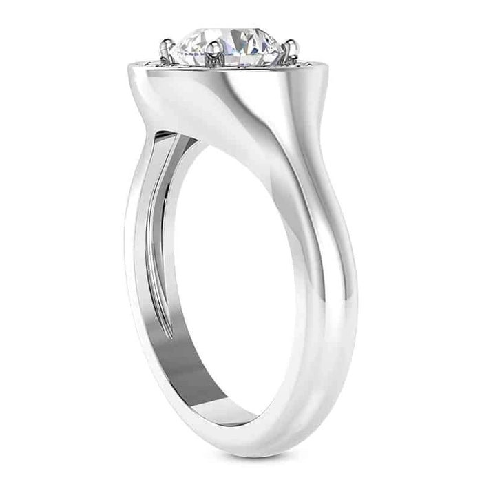 1.80CTW Natural Diamond and Moissanite Bezel 14K Gold White Halo Engagement Ring