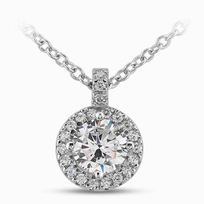 1.10CTW Natural Diamond & Moissanite 14K Gold Round Halo Pendant 0.5"