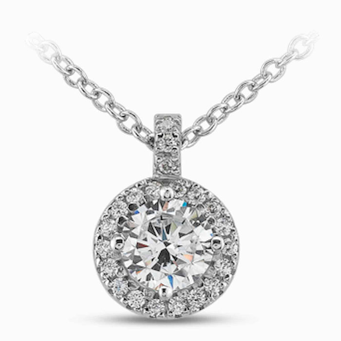 1.10CTW Natural Diamond & Moissanite 14K Gold Round Halo Pendant 0.5"
