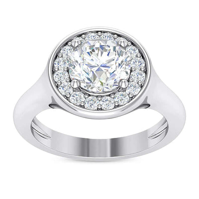 1.80CTW Natural Diamond and Moissanite Bezel 14K Gold White Halo Engagement Ring
