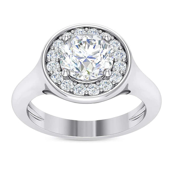 1.80CTW Natural Diamond and Moissanite Bezel 14K Gold White Halo Engagement Ring