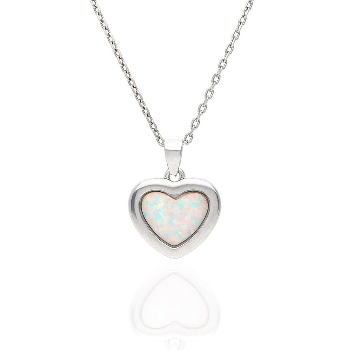 Sterling Silver Blue Purple White Fire Opal Heart Pendant Necklace 18"