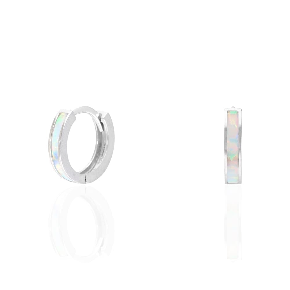 925 Sterling Silver 1-Stripe Fire Opal Huggie Hoop Earrings 0.5"