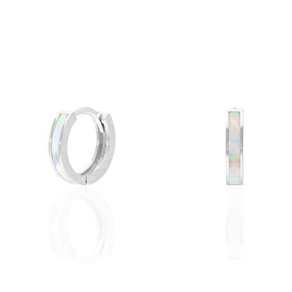 925 Sterling Silver 1-Stripe Fire Opal Huggie Hoop Earrings 0.5"