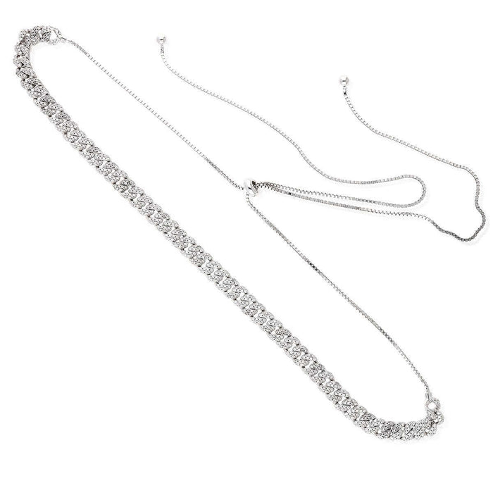 Gold Over Silver 6.5mm CZ Miami Necklace (Solid Links) 14"-22" Adjustable