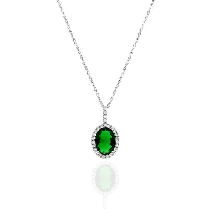 14K Gold 1.25CTW Simulated Emerald And Diamond Halo Oval Pendant
