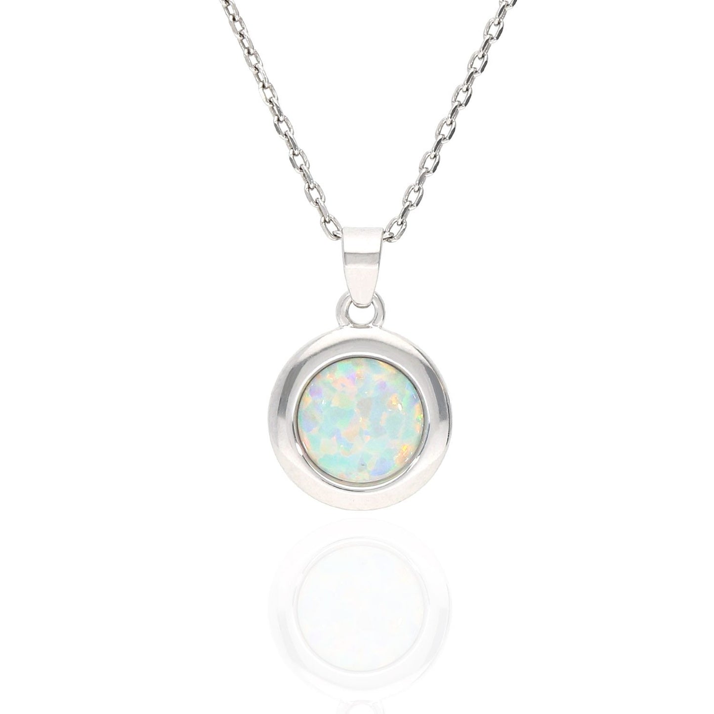 925 Silver Cabochon Blue Purple White Fire Opal Round Pendant Necklace 18"