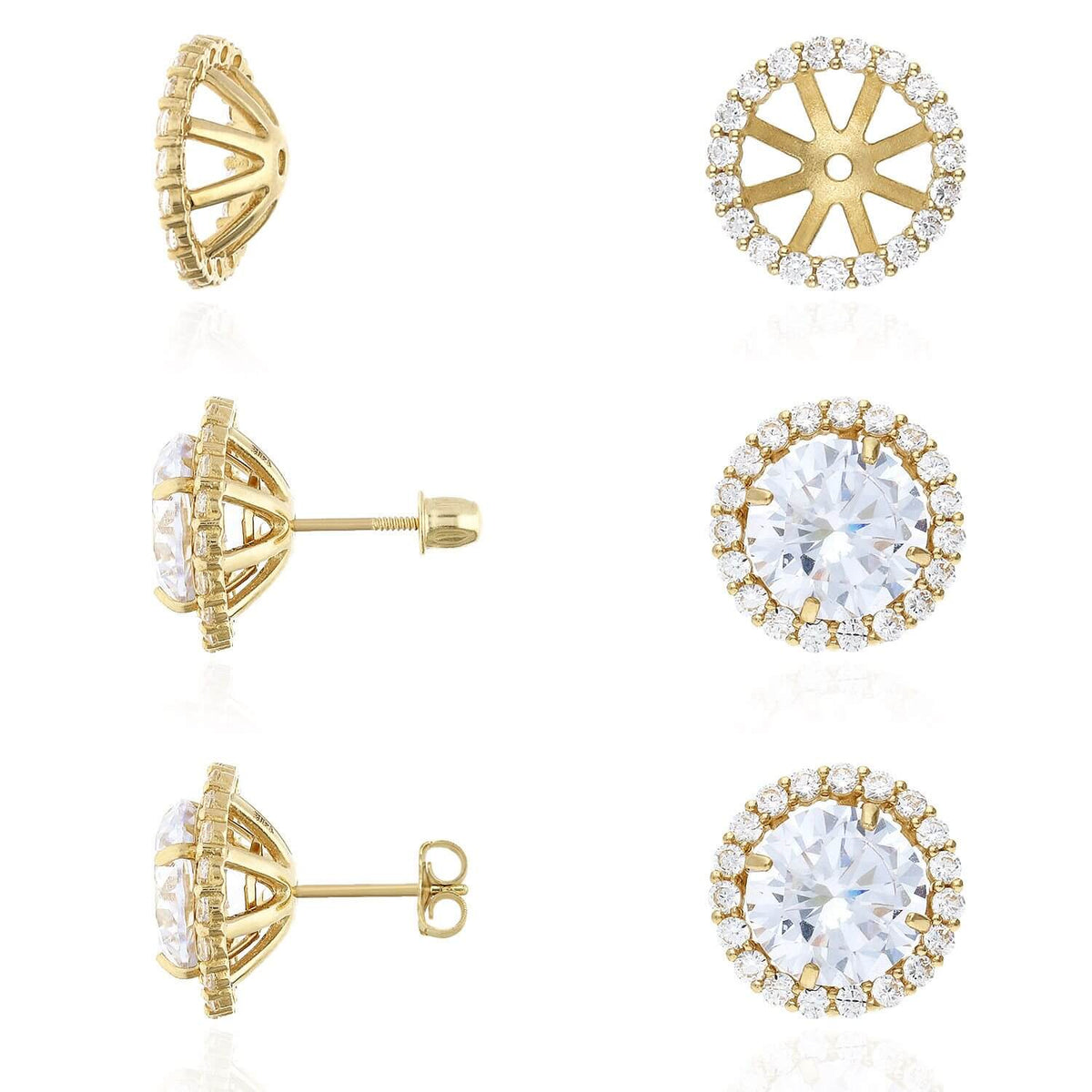 14K Gold CZ Halo Earring Jackets And Studs