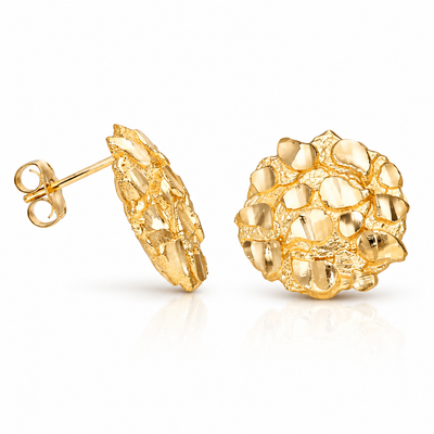 10K gold round nugget butterfly back stud earrings