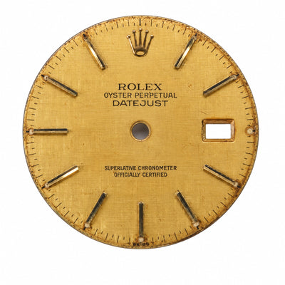 Champagne linen Rolex dial — front view, AI-enhanced from camera reference