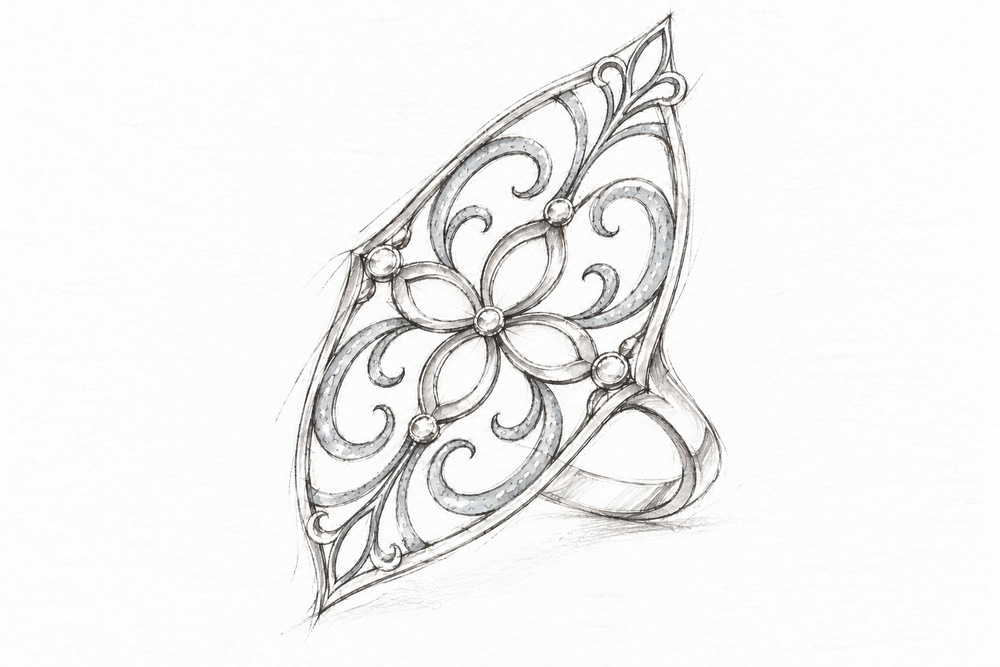 3Ct CZ Royal Floral Ornate Ring 925 Sterling Silver Size 6, 7, 8 design concept in light graphite