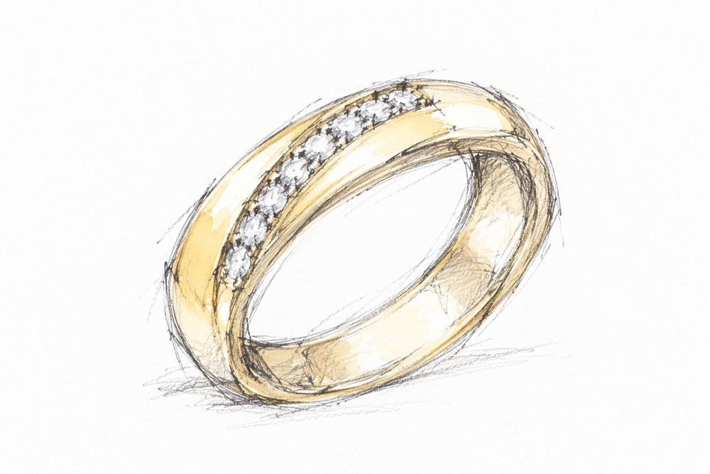 His and Her’s 2 Piece Bridal Ring Set 2Ct CZ 14K Yellow Gold design concept in light graphite