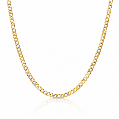 18K Gold Over Silver 3.5mm Diamond-Cut Pave Curb Chain (Solid Links) 16"-30"