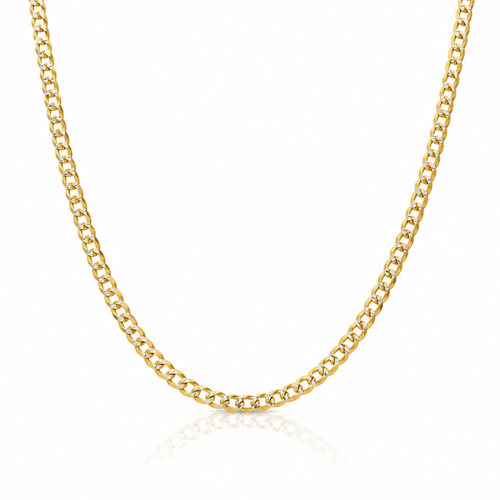 18K Gold Over Silver 3.5mm Diamond-Cut Pave Curb Chain (Solid Links) 16"-30"