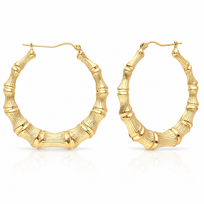10K Yellow Gold Bamboo Hoop Earrings 17-85mm