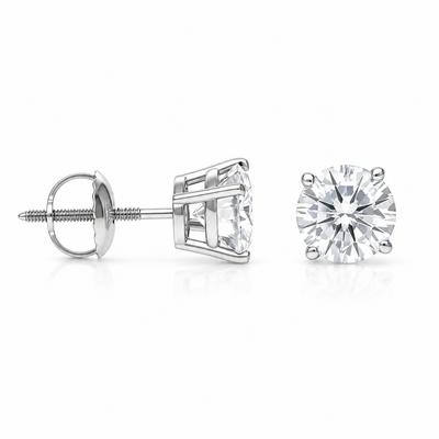14K White Gold Moissanite Stud Earrings 1CT-2CT
