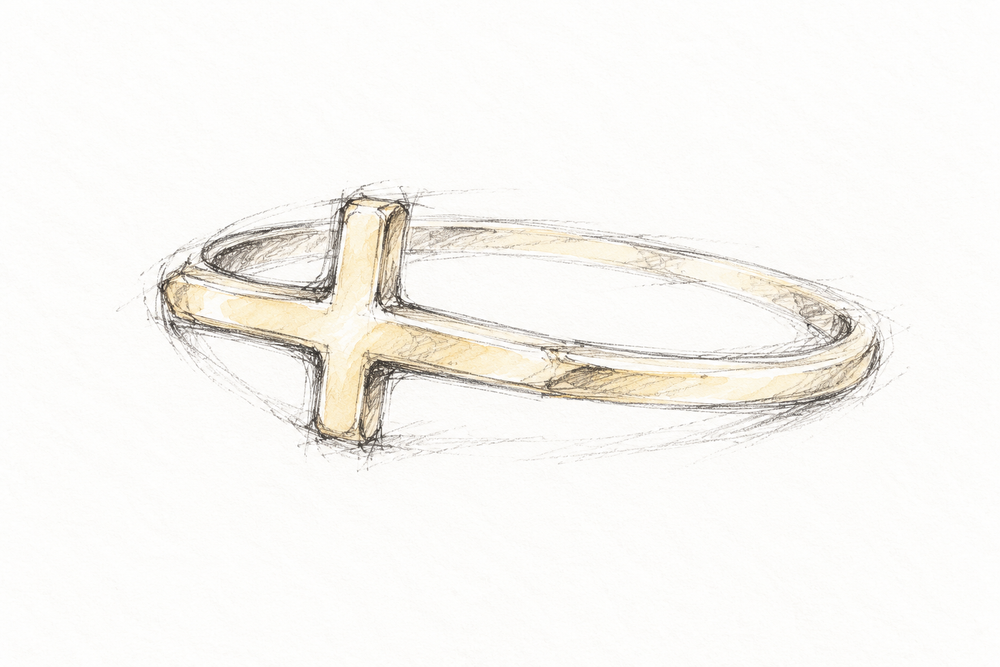 14K Gold Sideways Cross Ring design concept in light graphite