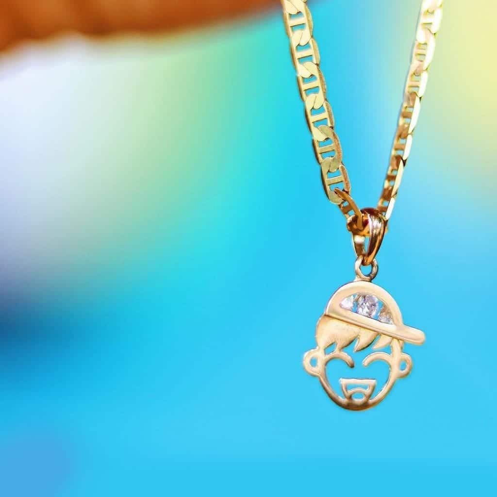 14K Real Gold Yellow CZ Boy Bow Pendant Cable Chain Necklace 16"-18" adjust