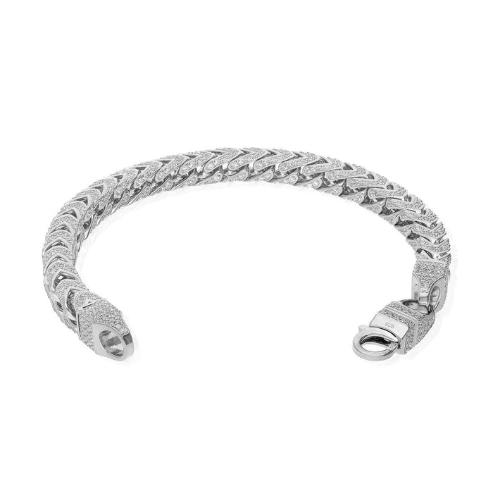 14K Gold Over Sterling Silver Pave Zirconia 7mm Franco Bracelet (Hollow) 8.5"-9"