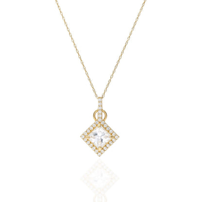 1.80CTW Princes Cut CZ Halo Pendant In 14K Gold